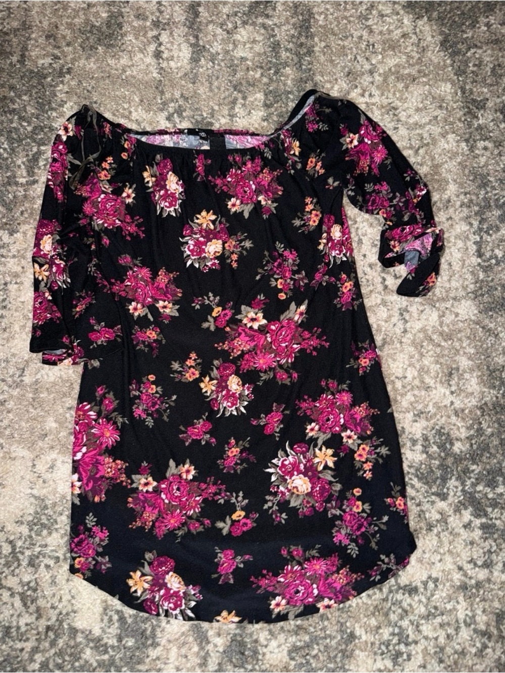 Black Floral Scoop Neck Dress with Pink & Cream Blooms